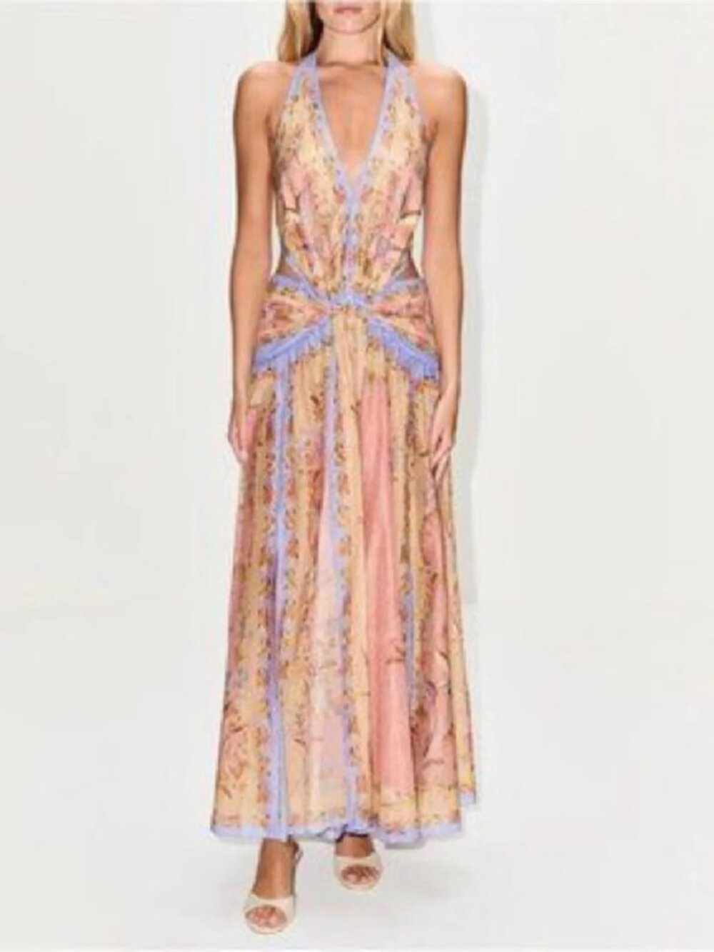 Zimmermann Pastel Pink and Lavender Halter Floral Maxi Dress